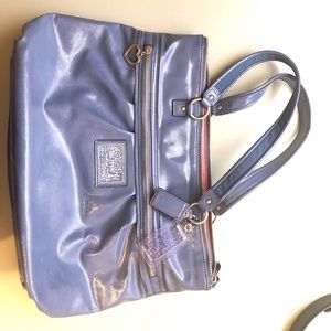 COACH Poppy Blue Glam Purse Patent Leather Tote